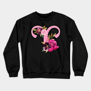 Aries Horoscope Zodiac Pink Flower Design Crewneck Sweatshirt